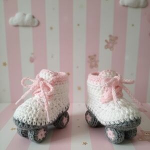 Handmade Pink Crochet Roller Skate Baby Booties
